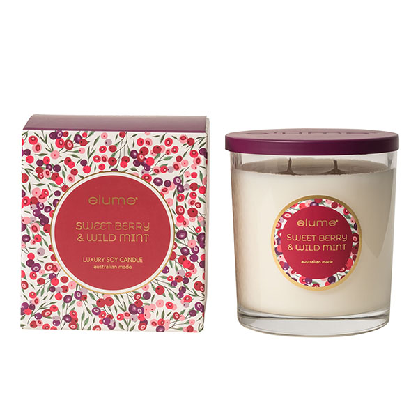 Elume Sweet Berry And Wild Mint Luxury Soy 2 Wick Candle Jar With Decorative Box