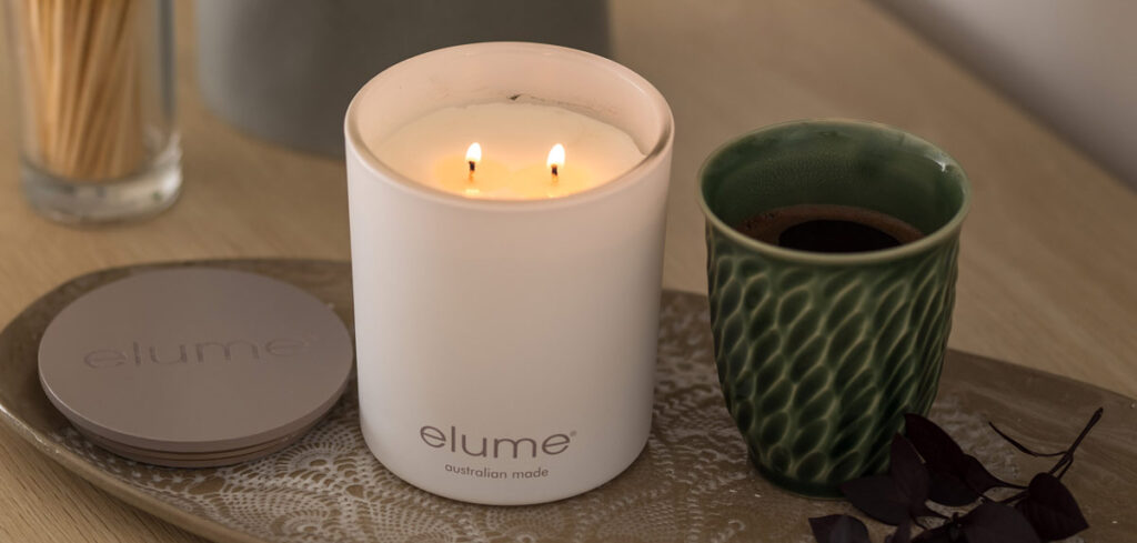 Elume luxury soy candle and coffee