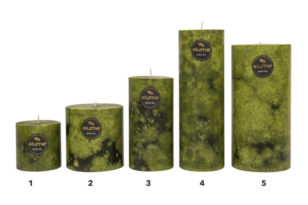 Elume Pillar Candle Green Tea Scented Group