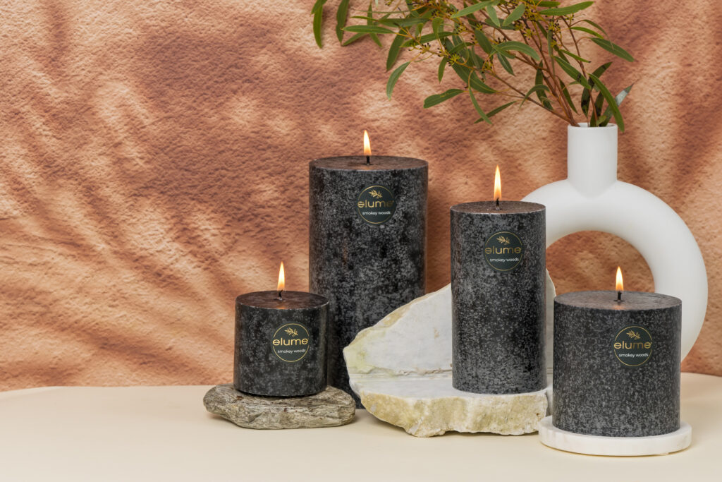 Smokey Woods pillar candles fragrance tweaked