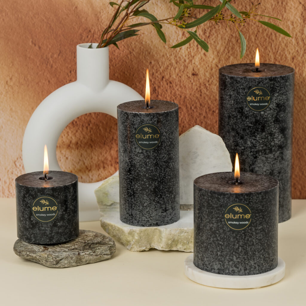 elume signature pillar candles smokey woods blog