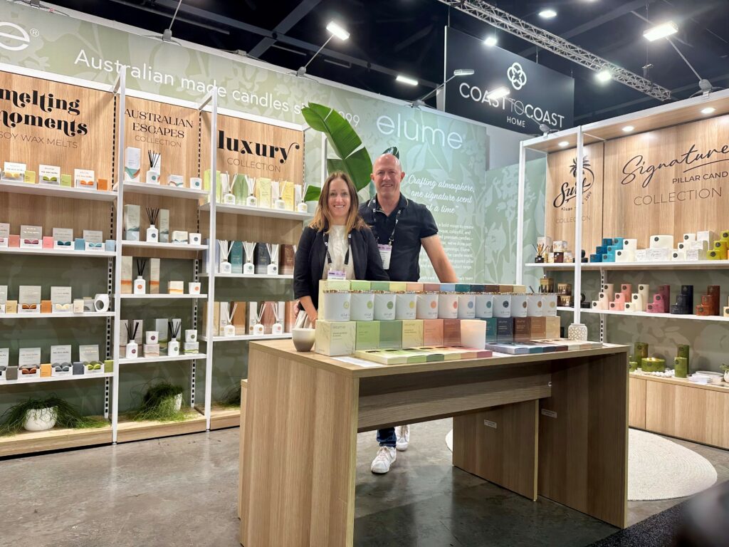 elume directors joelle and mark lavender at reed gift fairs sydney 2025