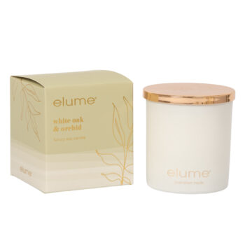 elume luxury soy candle white oak and orchid