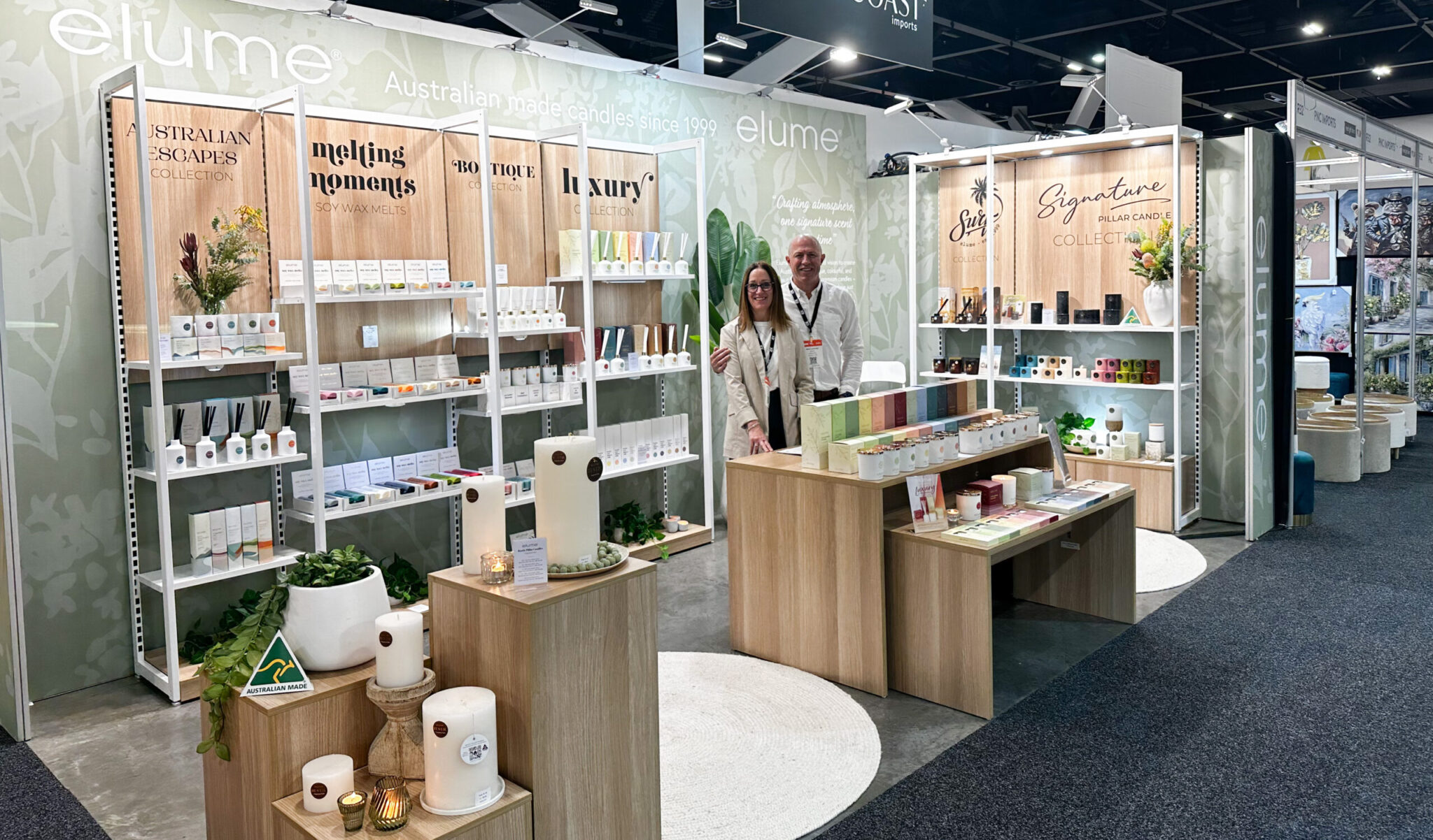 joelle and mark at reed gift fairs sydney 2026 winning best small stand award